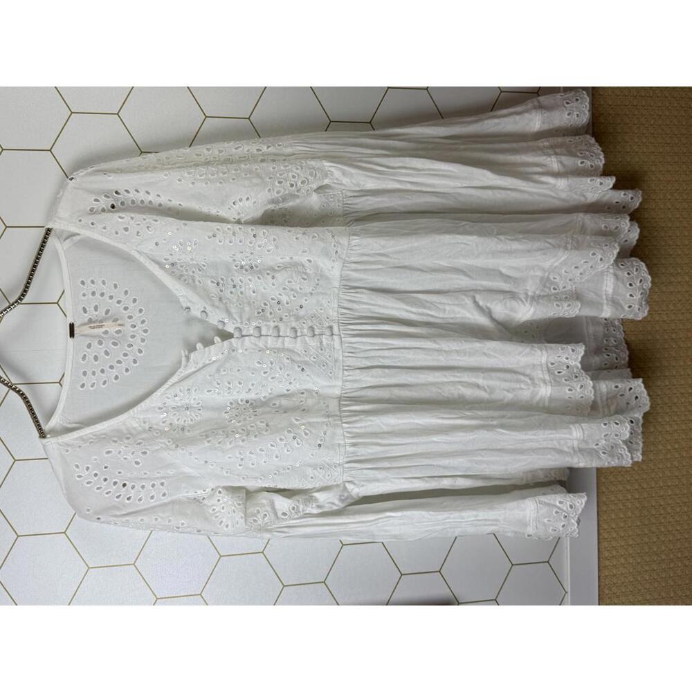 Free People White Sea Of Love Crochet Sparkle Button Tunic Top - Size - Small - Picture 6 of 6